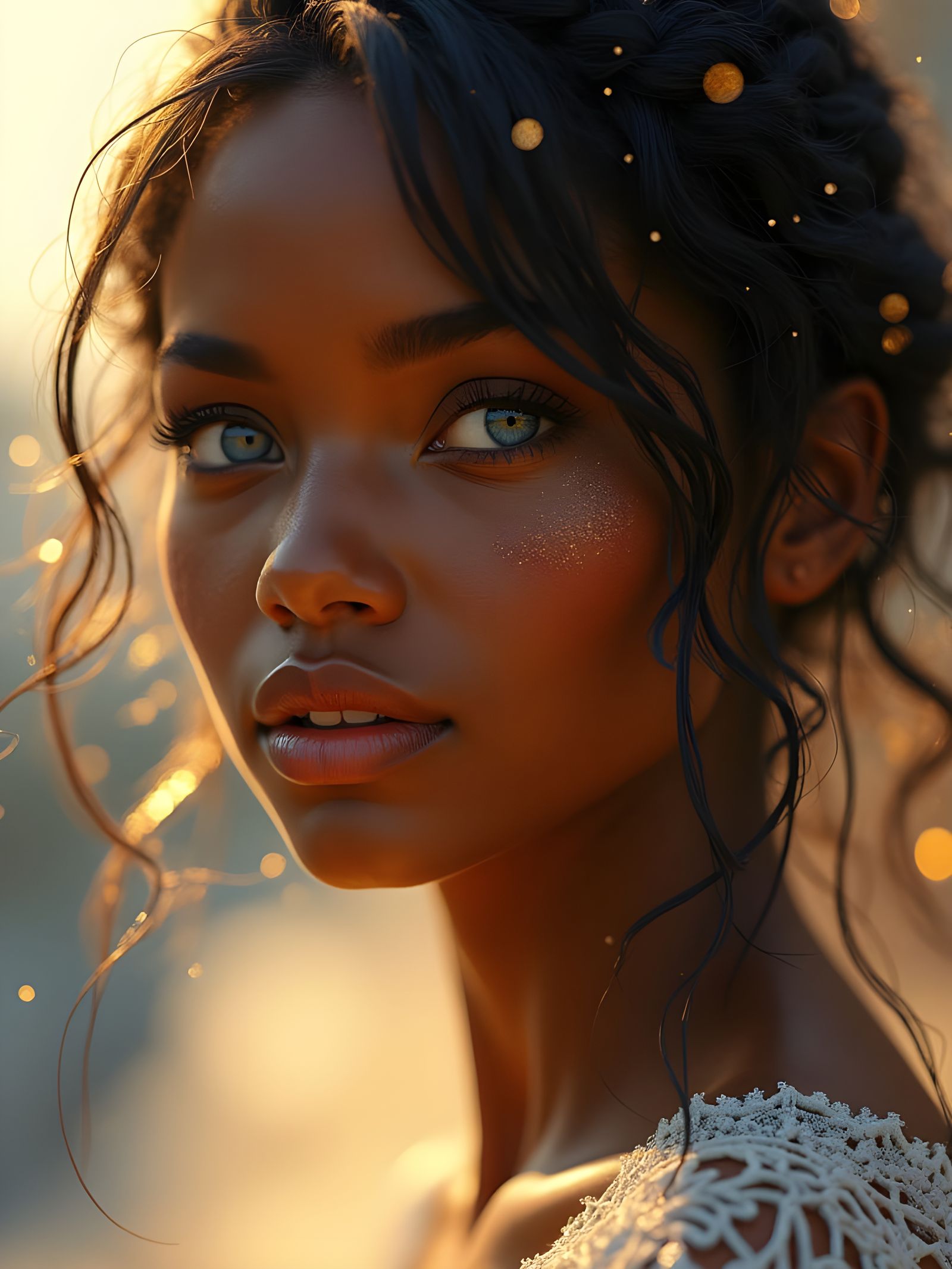 Divine Realistic Portrait with Golden Accents and Radiant Sc...