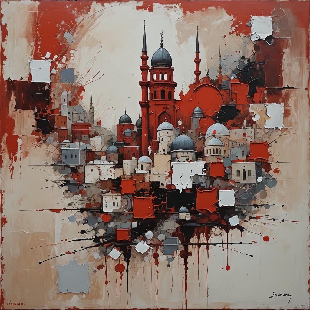 Abstract Red Istanbul Painting in Gurney Style