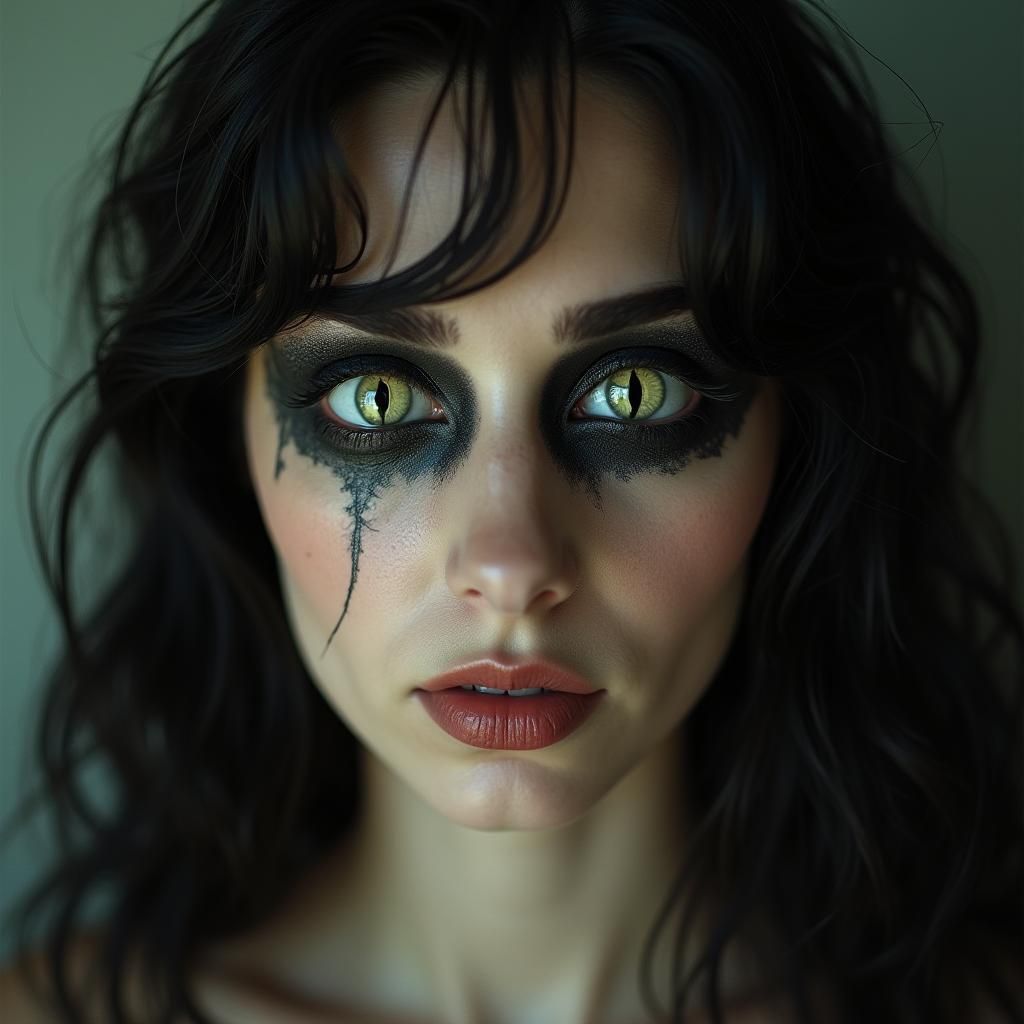 Surreal Portrait: Woman with Cat-Snake Eyes