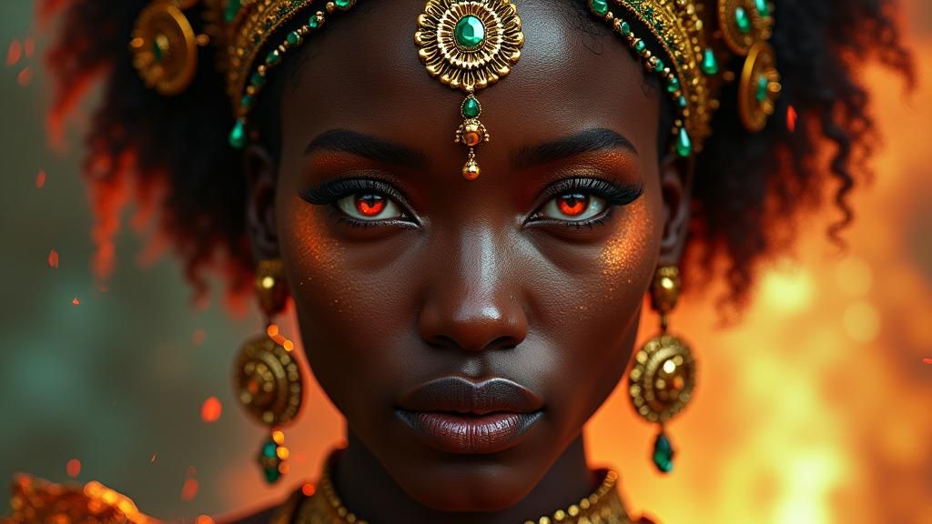 African Woman with Emeralds, Digital Portrait