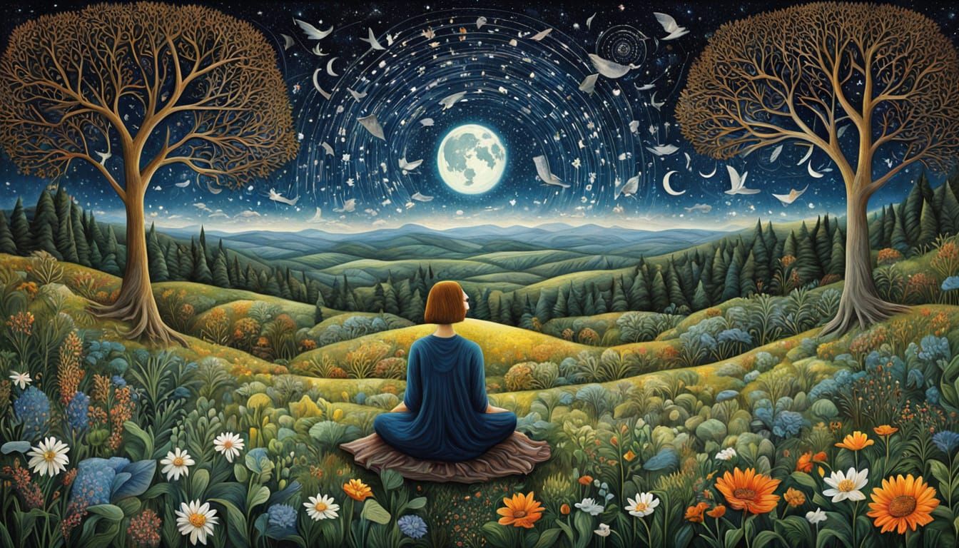 Surreal Cosmic Landscape with Bio Art Elements