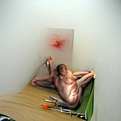 Hyperrealistic Nude Figure Posing in Room