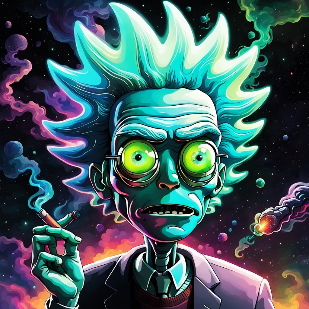 Smoking Alien in a Vibrant Galaxy: Cartoon Style