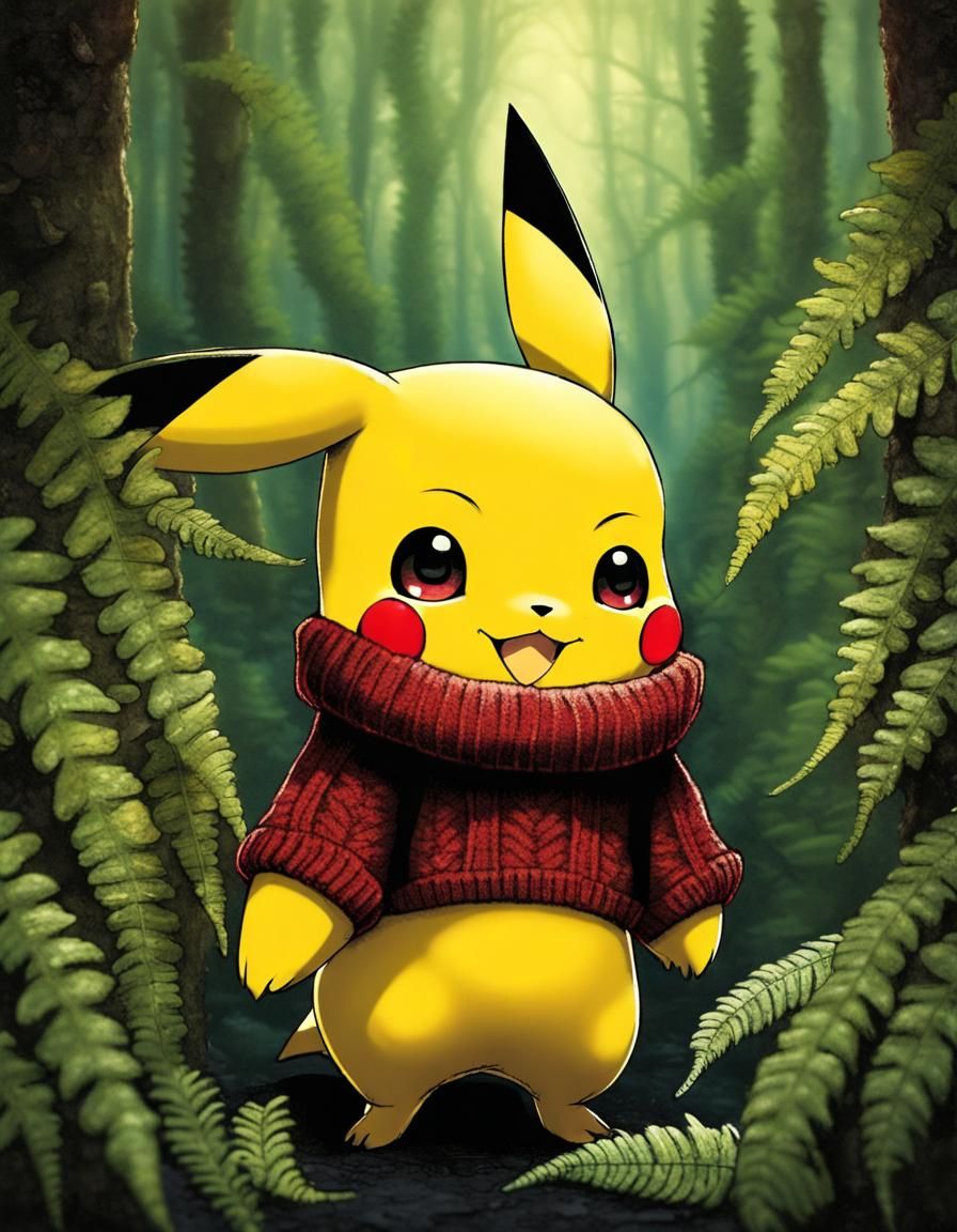 Chibi Pikachu in the woods.
