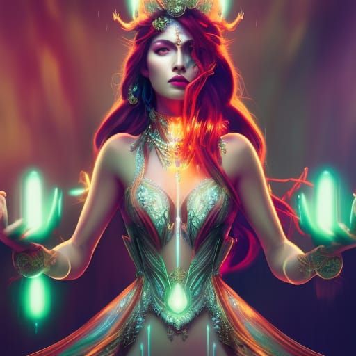 Sorceress of Radiant Splendor in Neon Hues