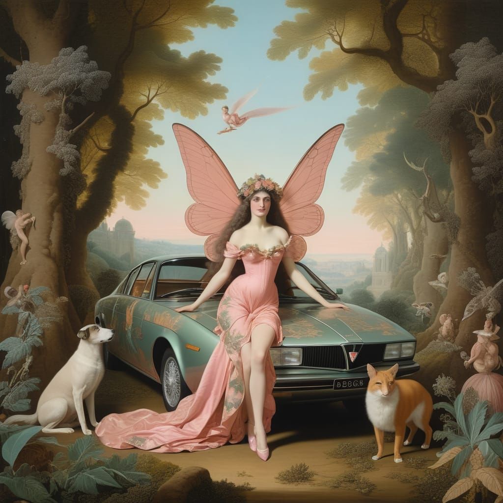 Whimsical Rococo Forest Scene in Richard Dadd Style