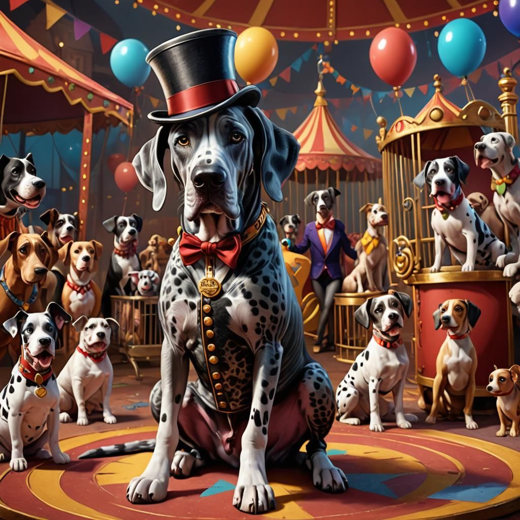 Great Dane Ringmaster in 3D Cartoon Style