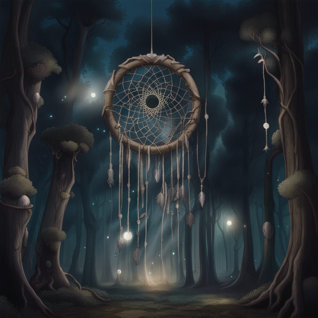 Moonlit Forest with Giant Dreamcatchers