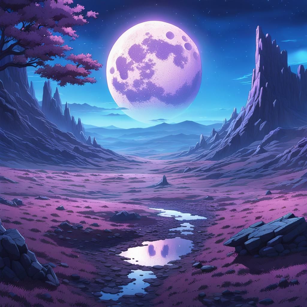Desolate Lands Under Crimson Moon in 3D Anime Art