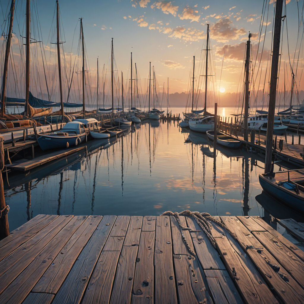 Vibrant Marina Scene at Dawn, Detailed Matte Painting in Unr...