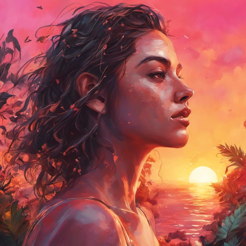 Hyperrealistic Romantic Sunset in Lush Nature