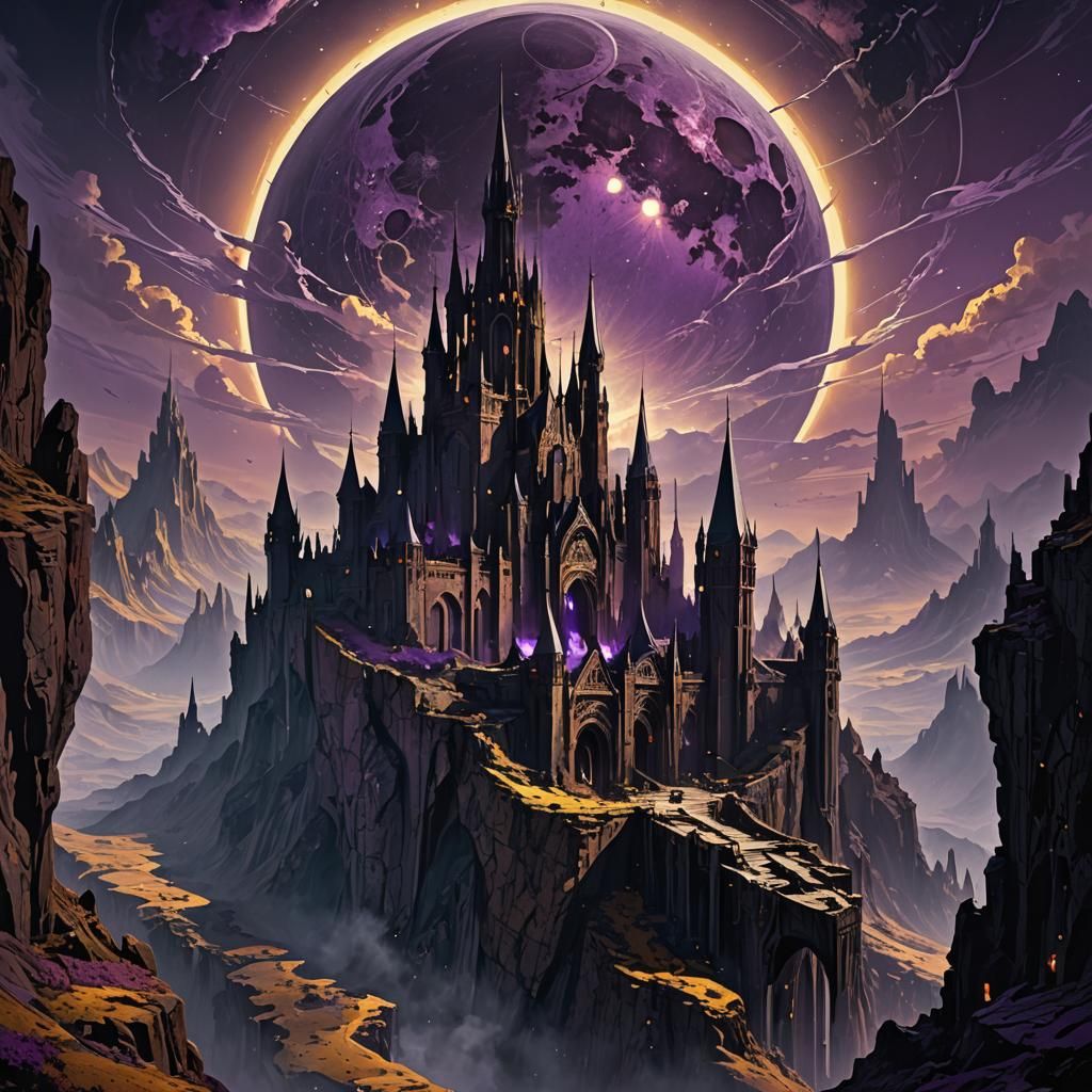 Dark Citadel Floating in Space: Fantasy Concept Art