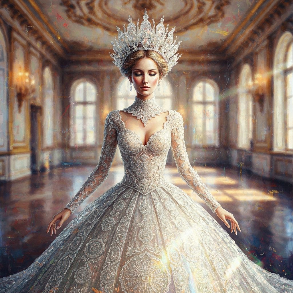 Ethereal Queen in Glass Gown, Abstract Expressionist Style