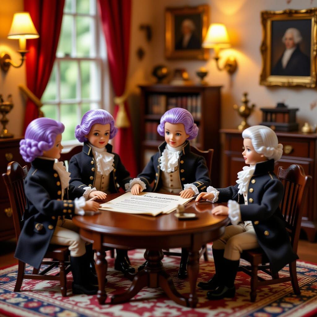 Miniature Dolls Reenact Declaration of Independence Signing