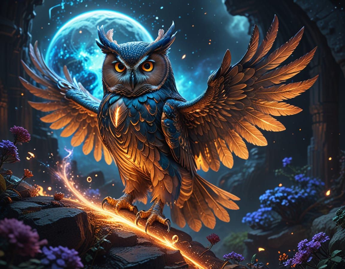 Cosmic Phoenix Owl Emerges from Neutron Star in Vibrant Holo...