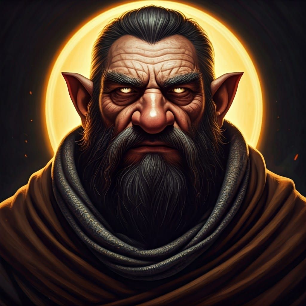 Solemn Dwarf Monk in Chiaroscuro Portrait