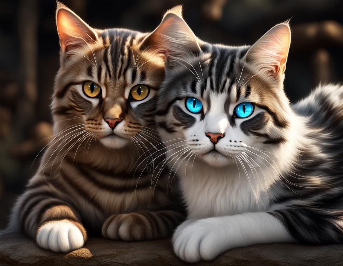 Three Brave Cats in Detailed Matte Painting