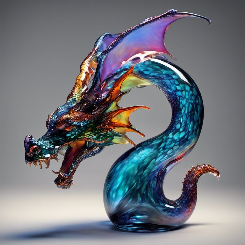 Blown Glass Dragon in Hyperrealistic Style