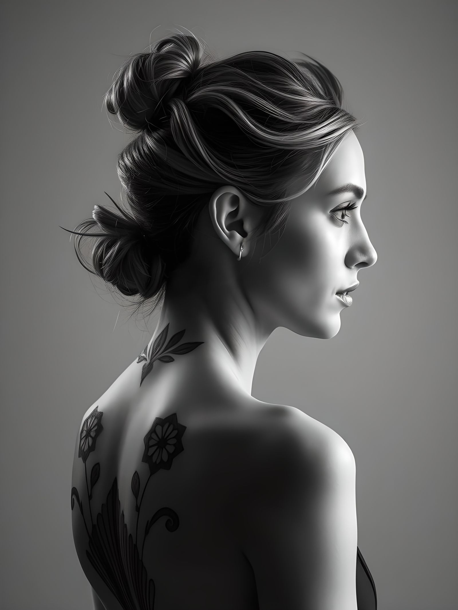 Art Deco Tattoo Portrait in Black and White