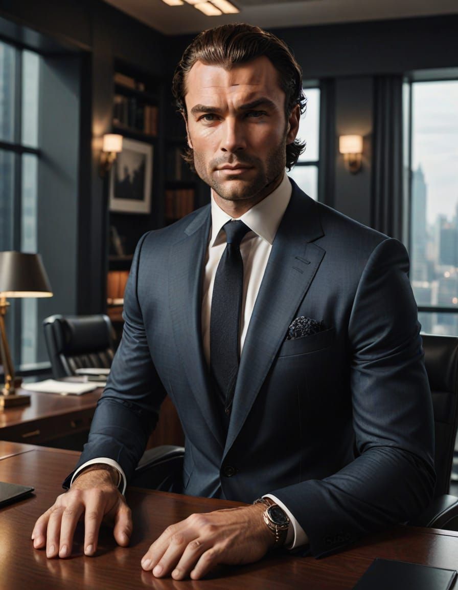 Chiseled Executive in Luxurious Office Setting
