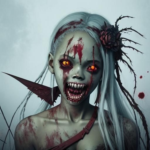 Horrific Zombie Portrait in Anime Style