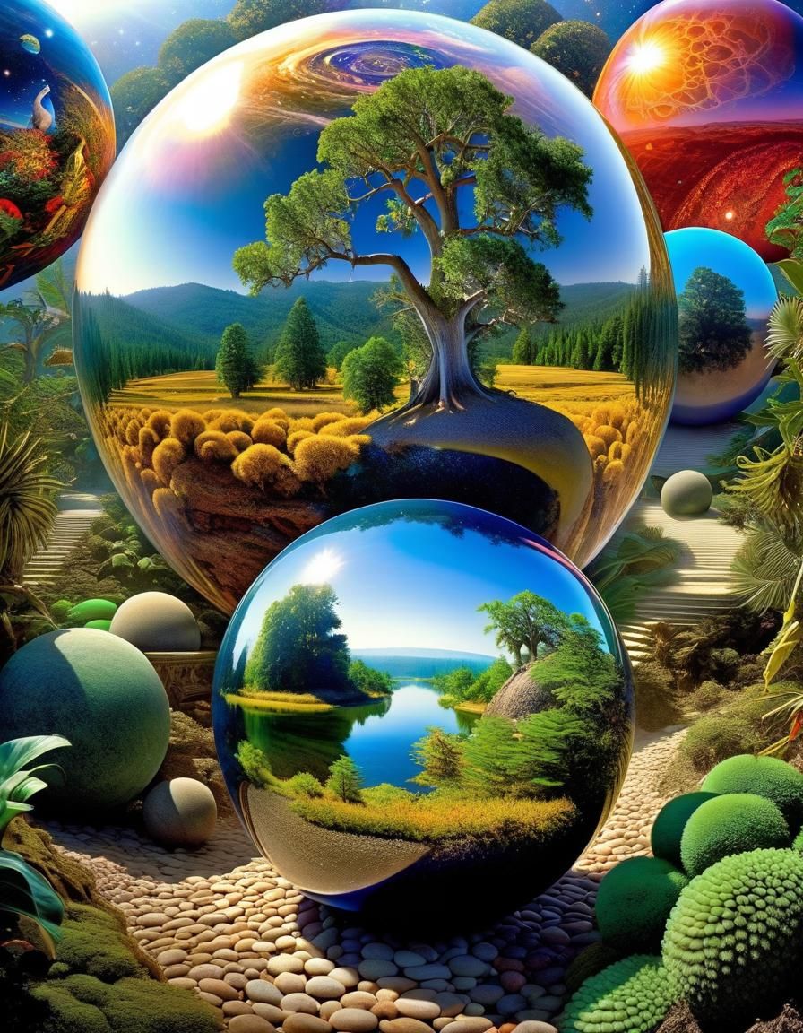 Double Exposure Spheres in Magical Realism Style