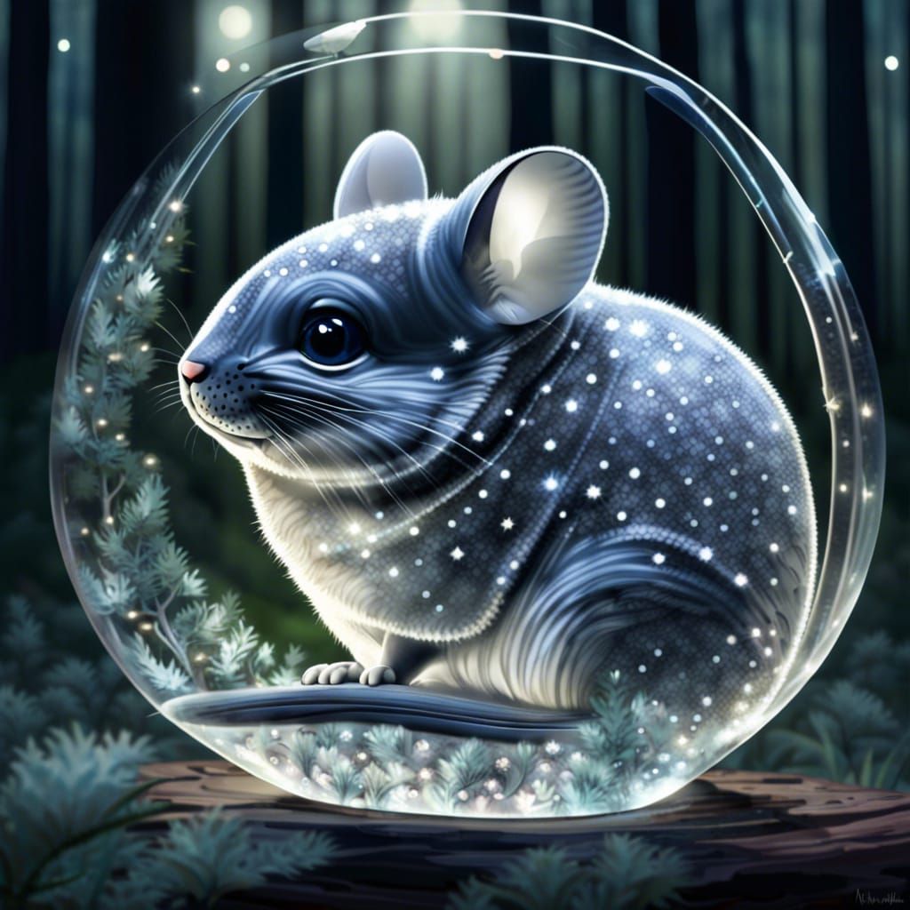 Glass Chinchilla in Moonlight Forest