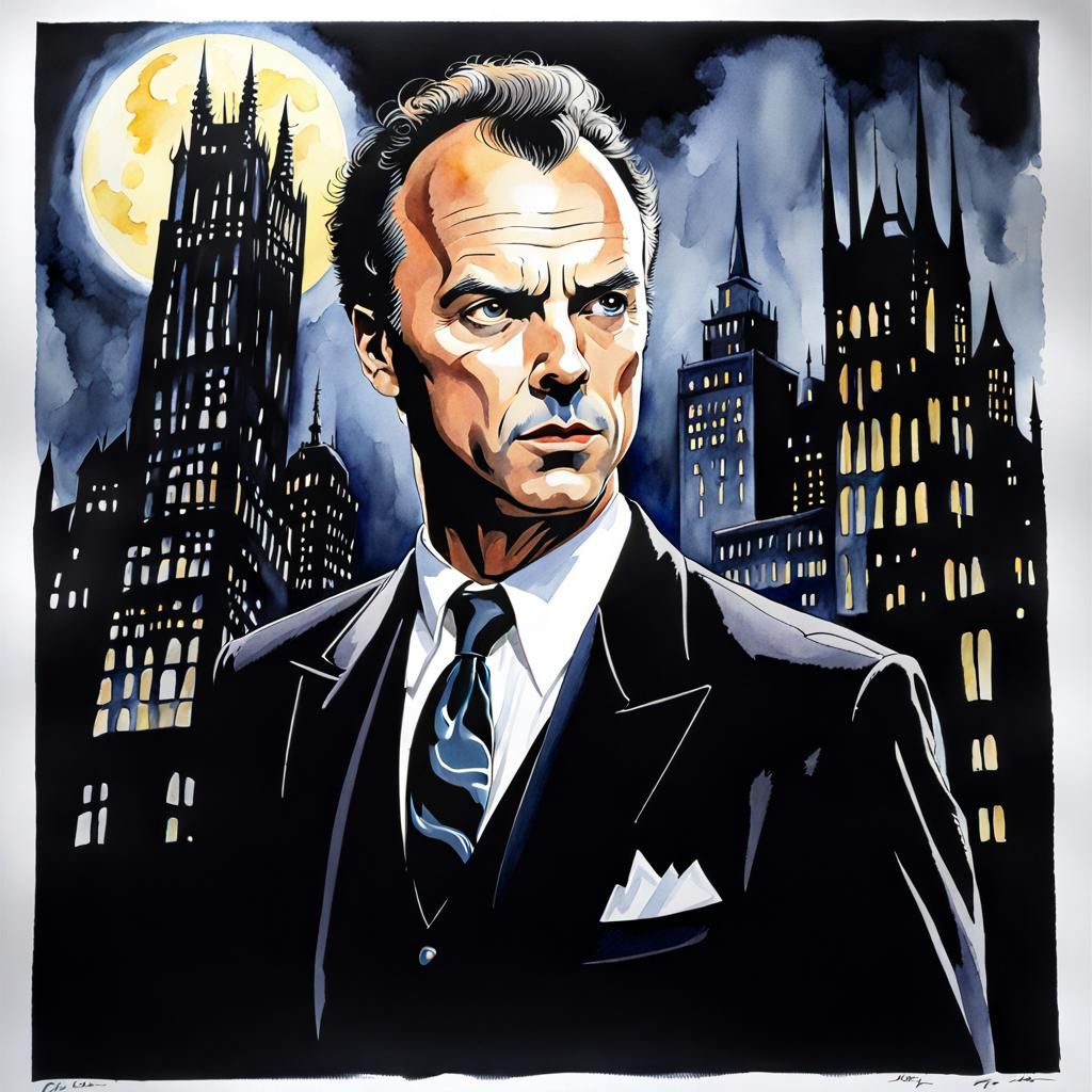 Michael Keaton as Bruce Wayne Watercolor Painting
