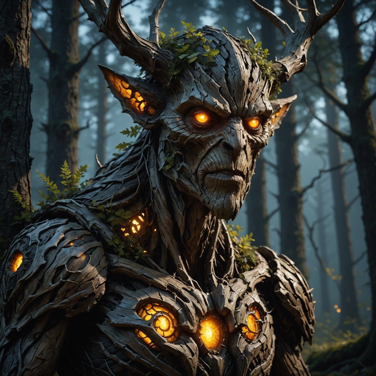 Ancient Treant Guardian with Glowing Eyes, Digital Painting