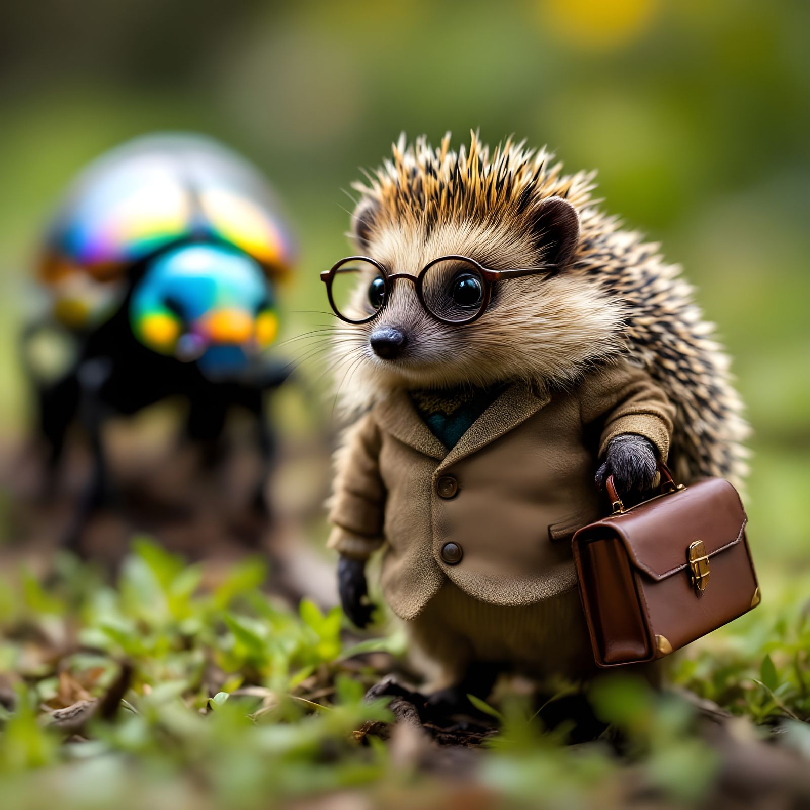 Whimsical Hedgehog in Tweed Waistcoat and Spectacles