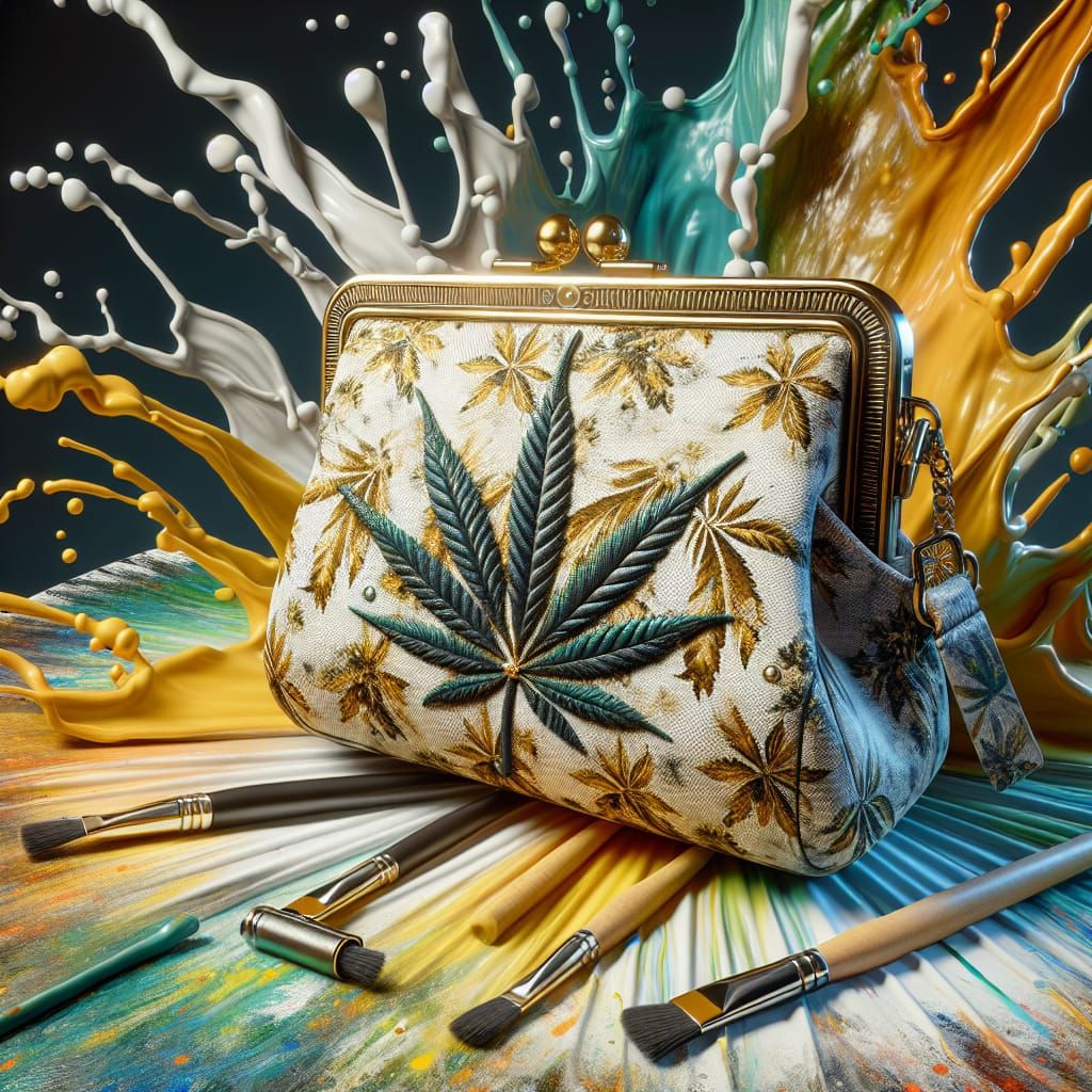 Hyperrealistic Gold and White Marijuana Pattern Purse