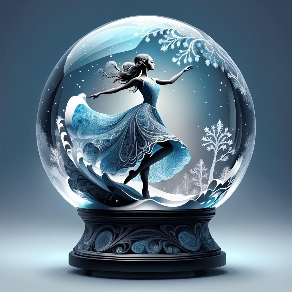 Ballerina in Snow Globe with Abstract Fractal Design