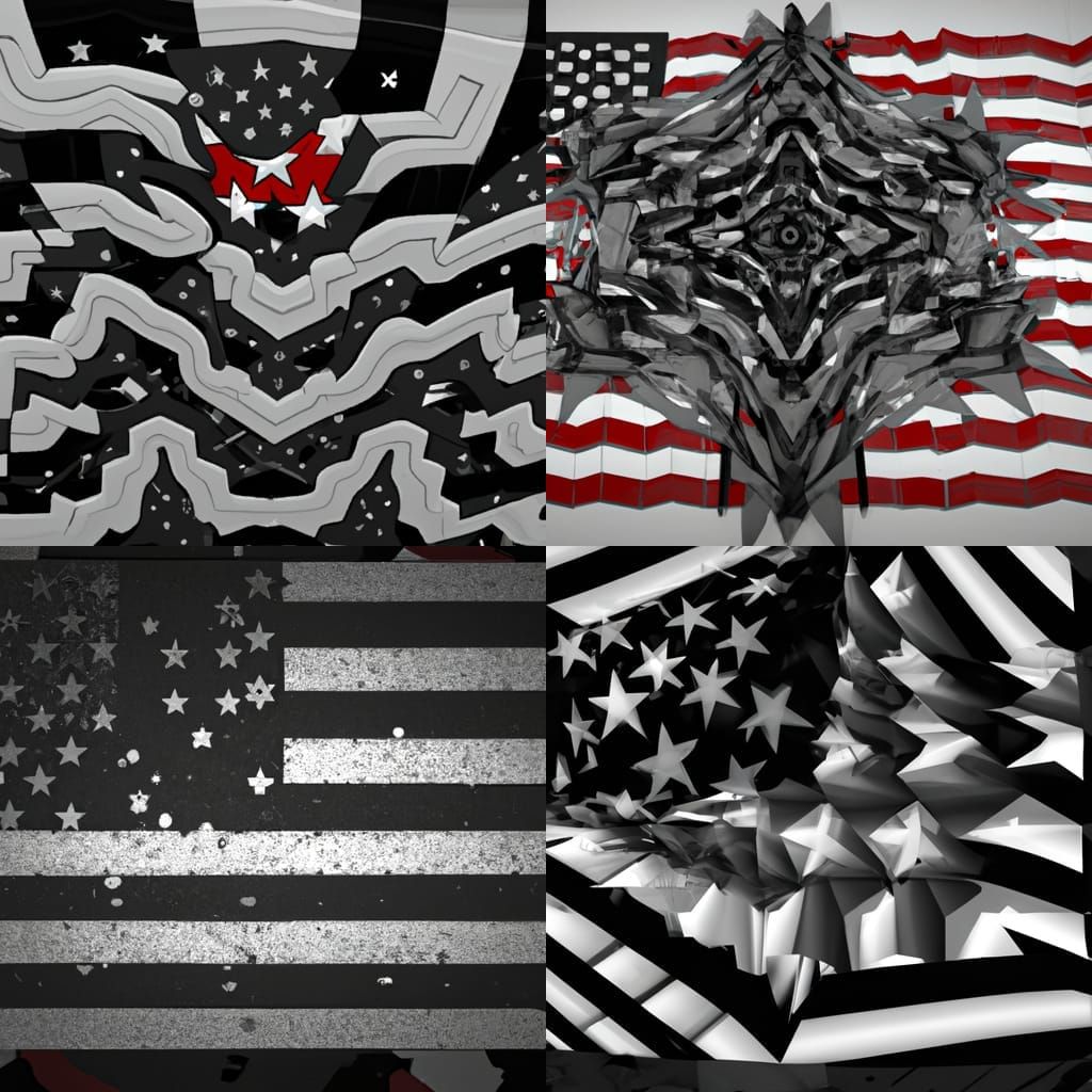 Monochrome Upside Down American Flag: Detailed Matte Paintin...