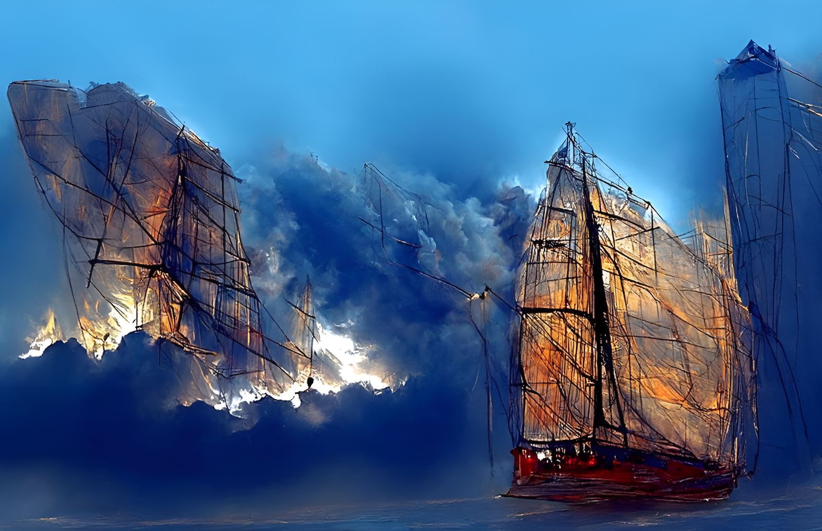 Sailing Ship Ablaze with St. Elmo's Fire