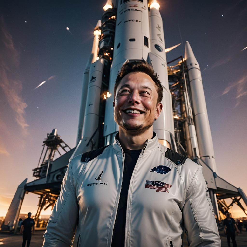 Elon Musk Smiling Before SpaceX Rocket