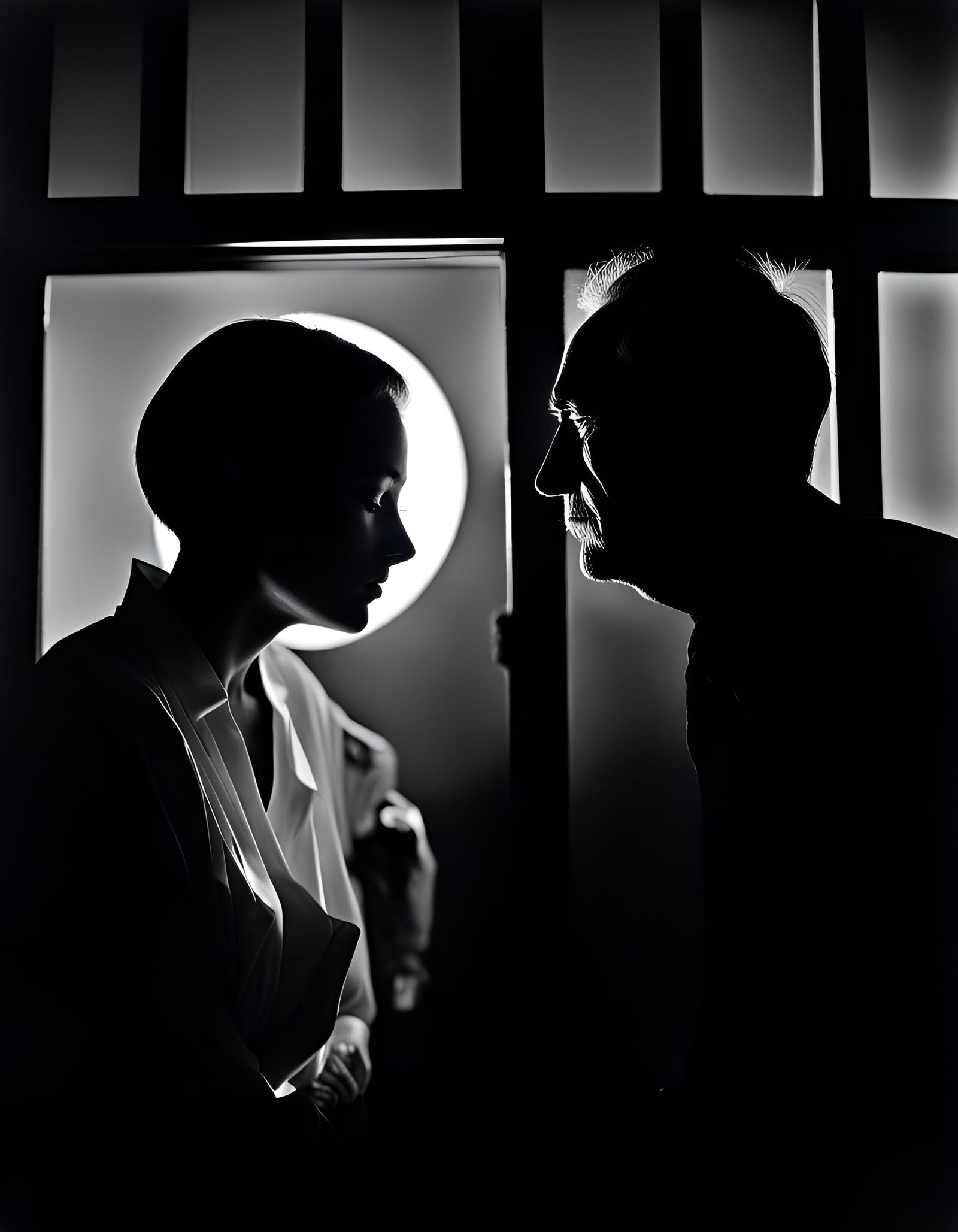 Dramatic Moonlit Double Portrait in Film Noir Style