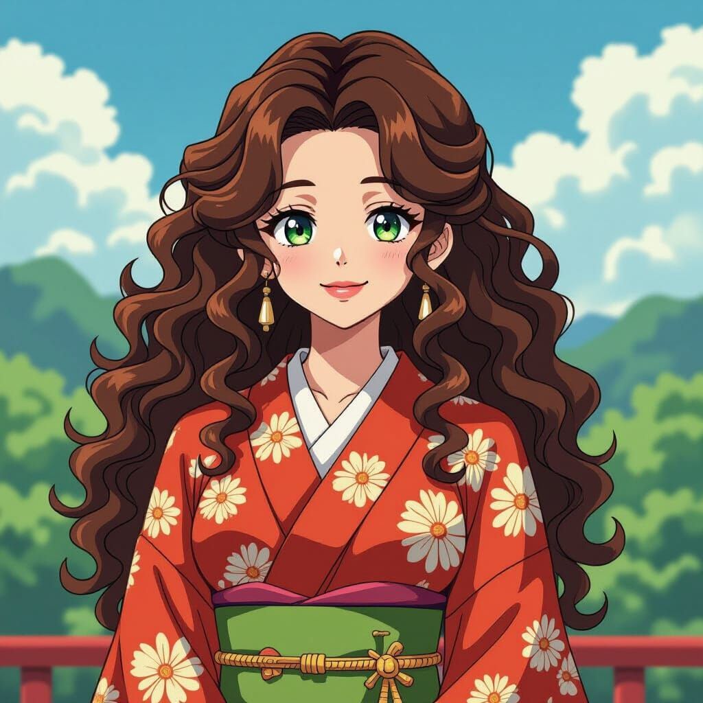 Mitsuri Kanroji in Manga Style with Vibrant Backdrop