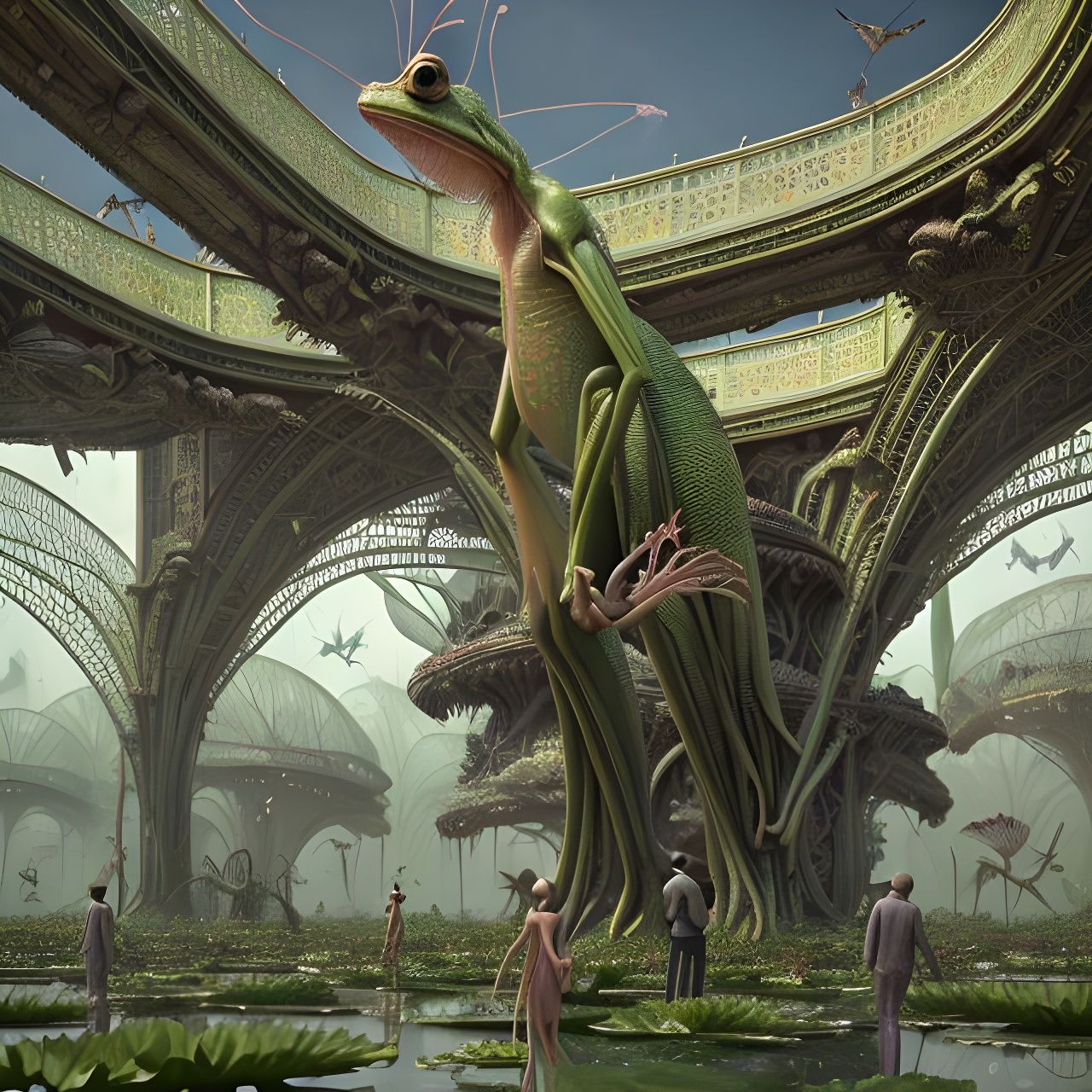 Anthropomorphic Crowd Scene in Hyperreal Psychedelic Art