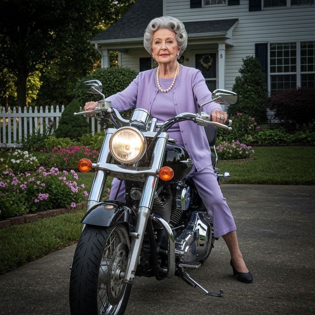Elegant Woman on Motorcycle: Photorealistic Portrait