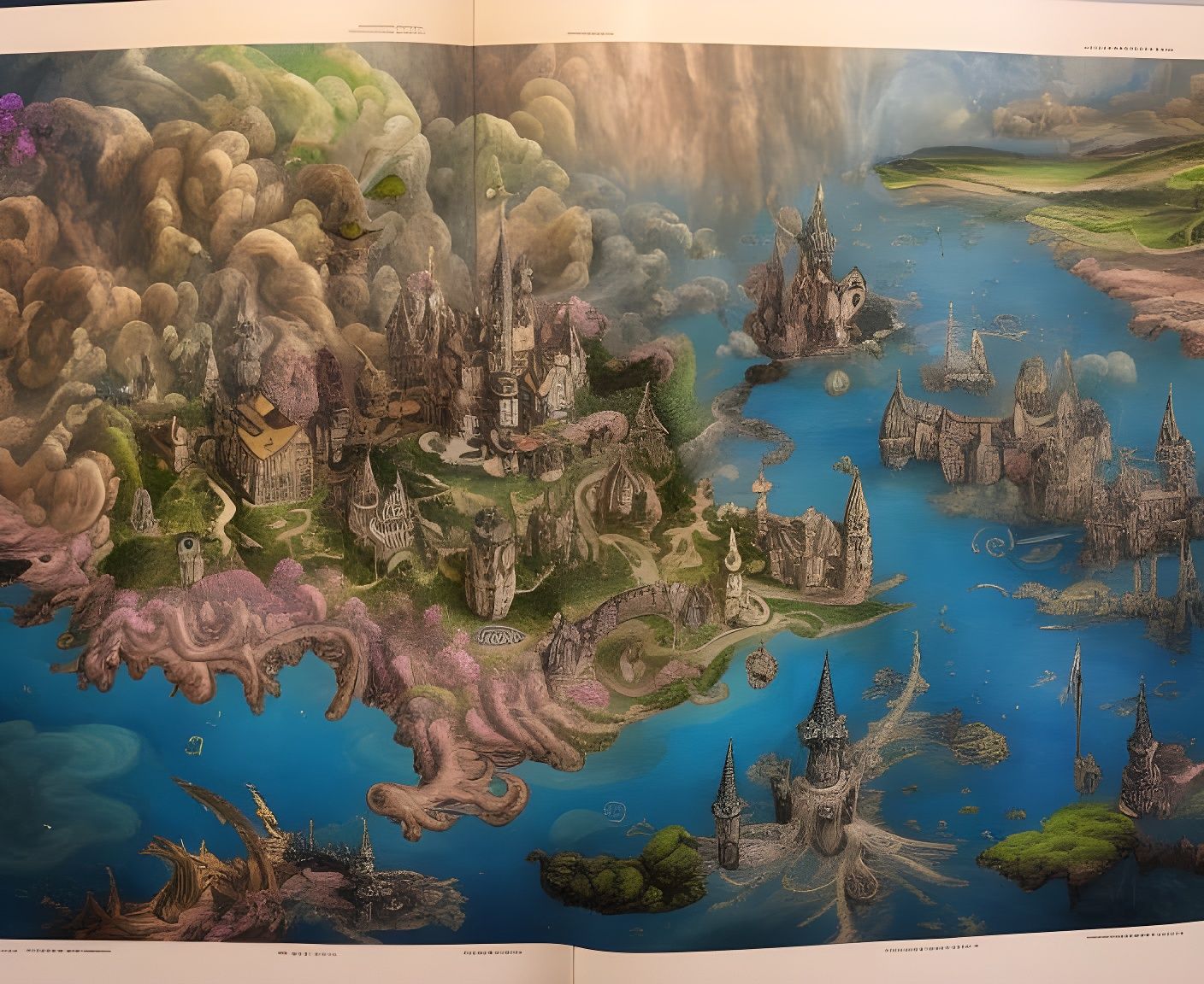 Faerie Kingdom: Detailed Fantasy Map in Gouache