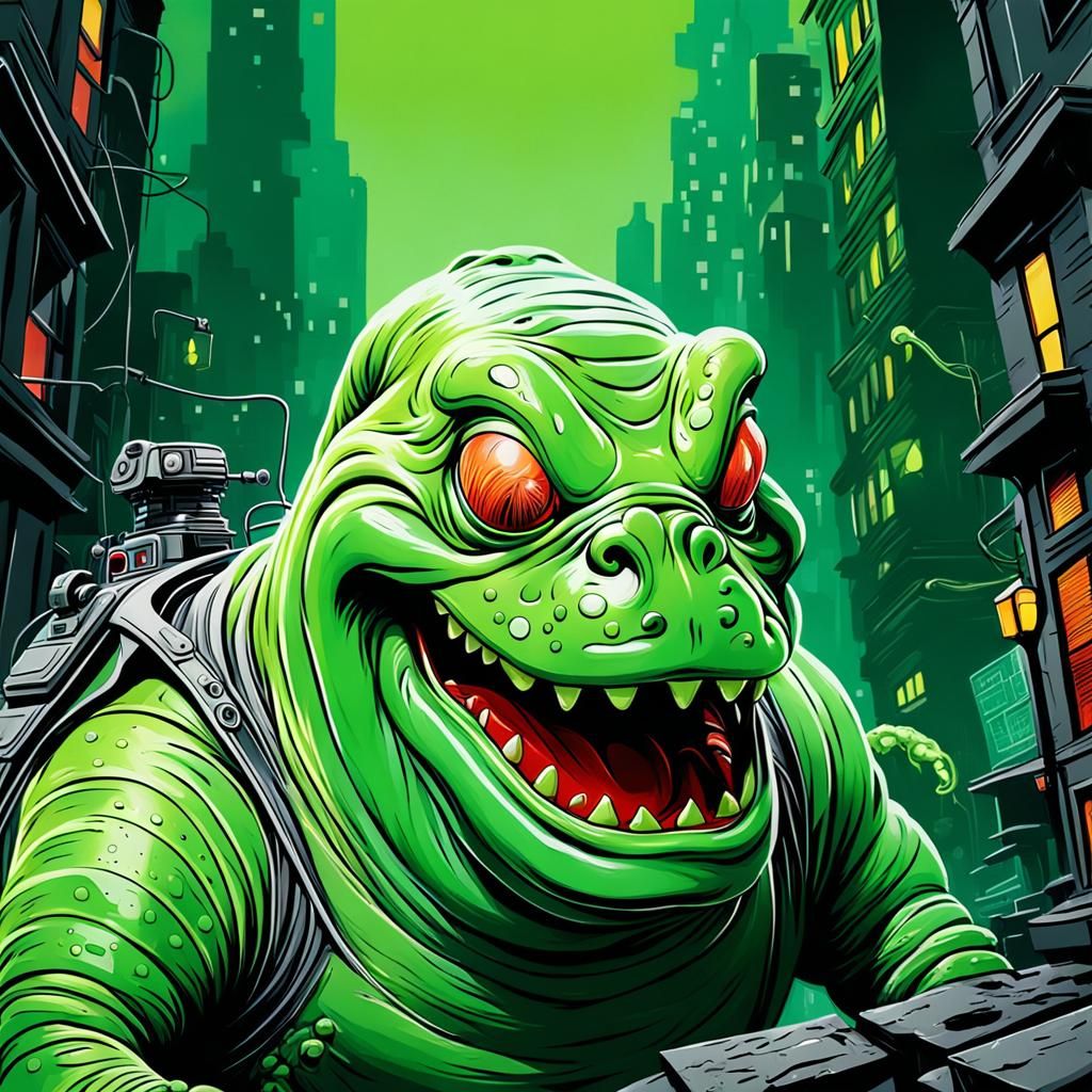 Ghostbusters Slimer in Abstract Art Style