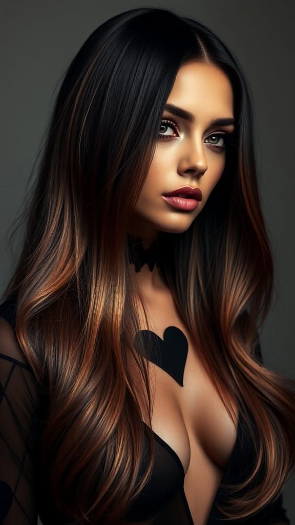 Glamour Portrait with Ombré Hair in Hyperrealistic Style