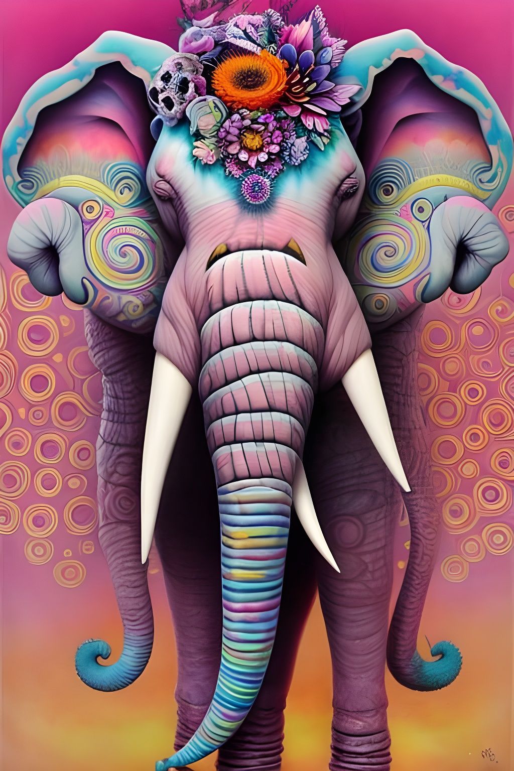 Psychedelic Pink Elephant Hypnotic Mandala Illustration