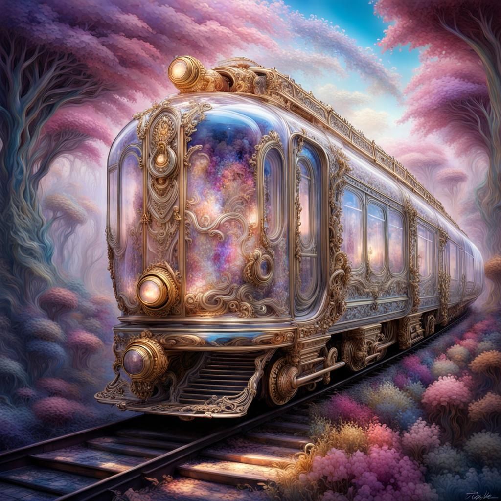 Transparent Glass Train Dreamscape, Digital Matte Painting