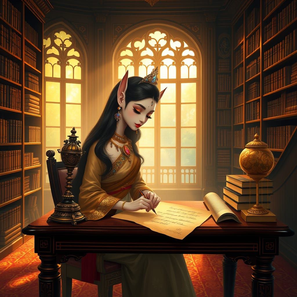 Thai Lady Writer in Golden Light