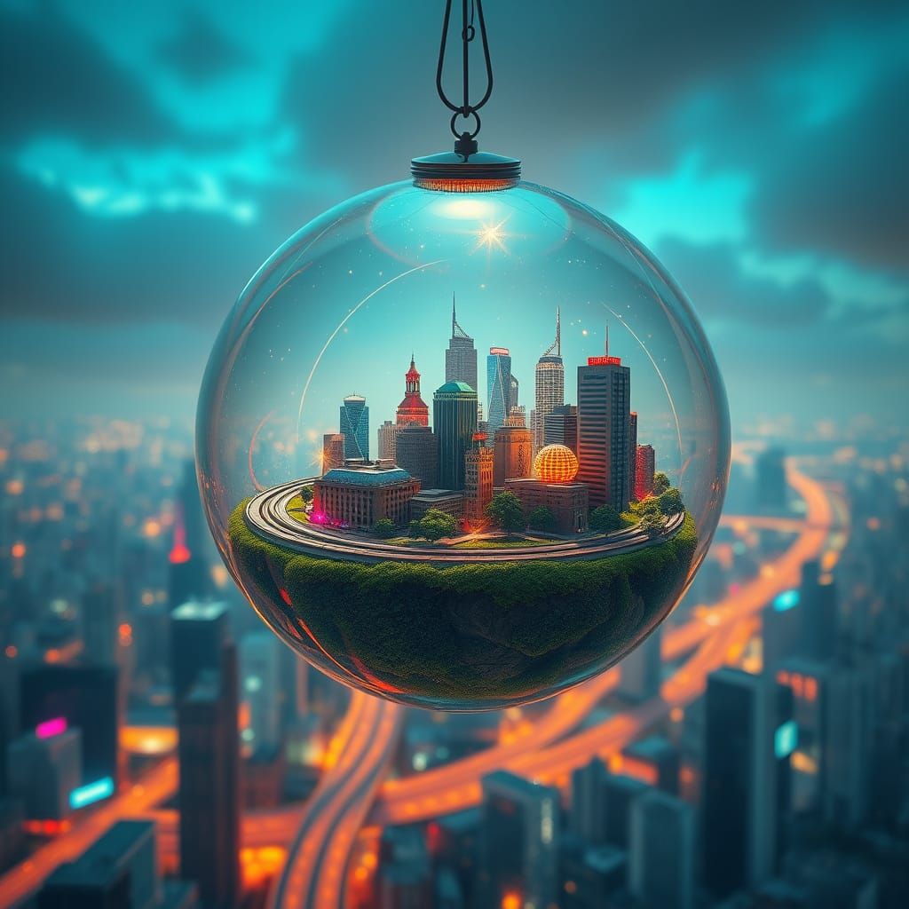 A miniature metropolis inside an orb.
