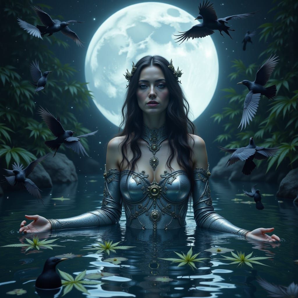 Morrígan in Moon Bath: Gothic Celtic Goddess