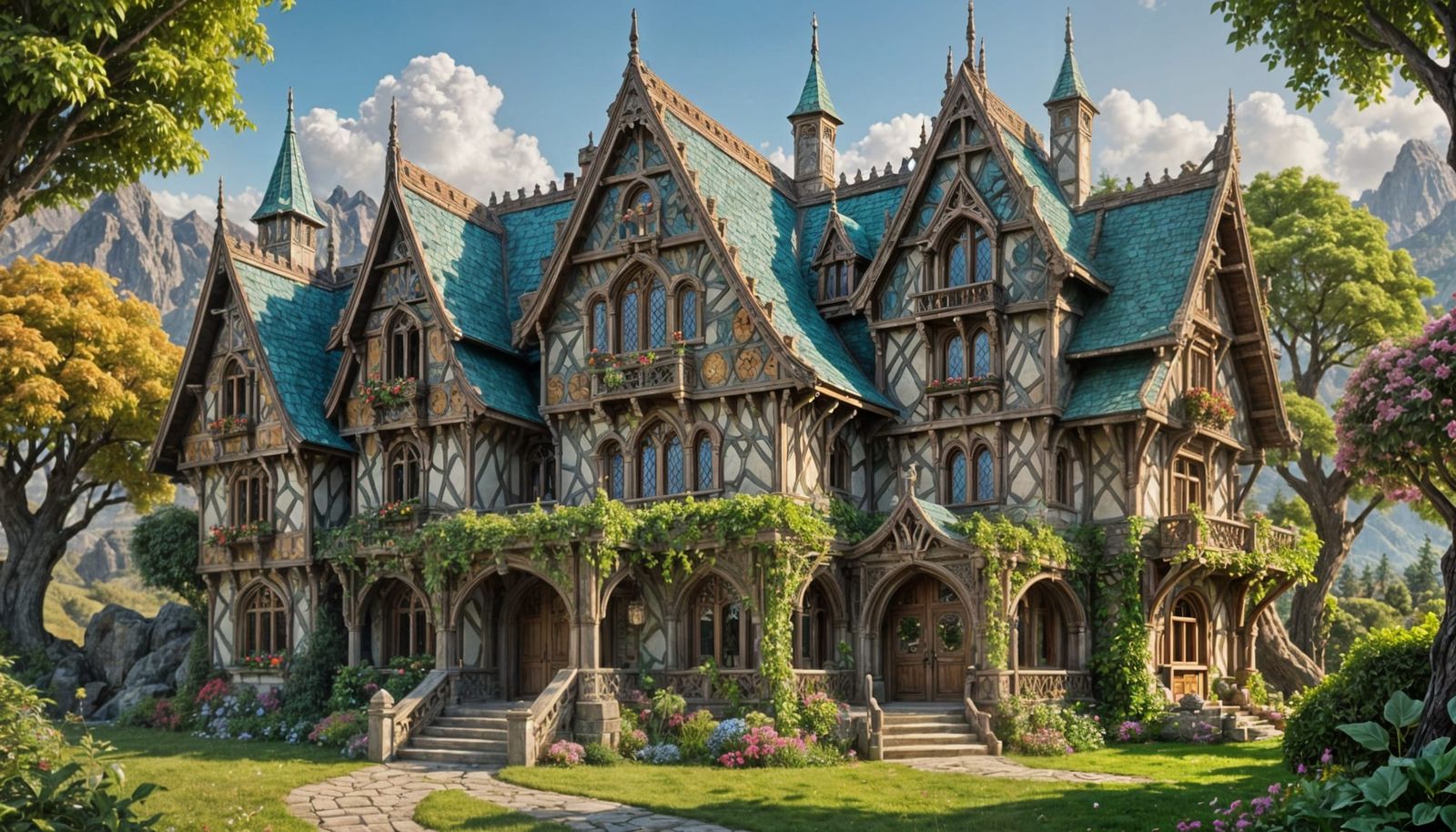 Colorful Elvish Mansion with Intricate Details