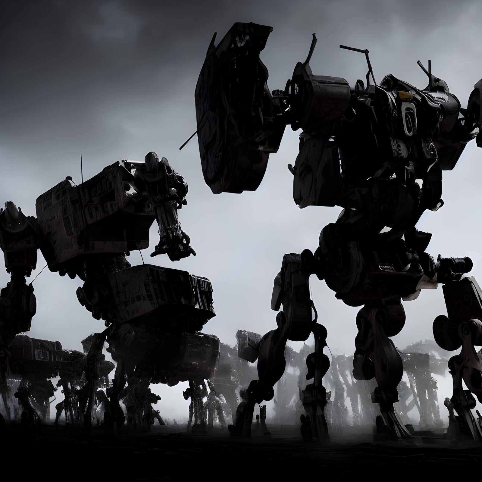 Skeletons Clash with Giant Mechs on Battlefield