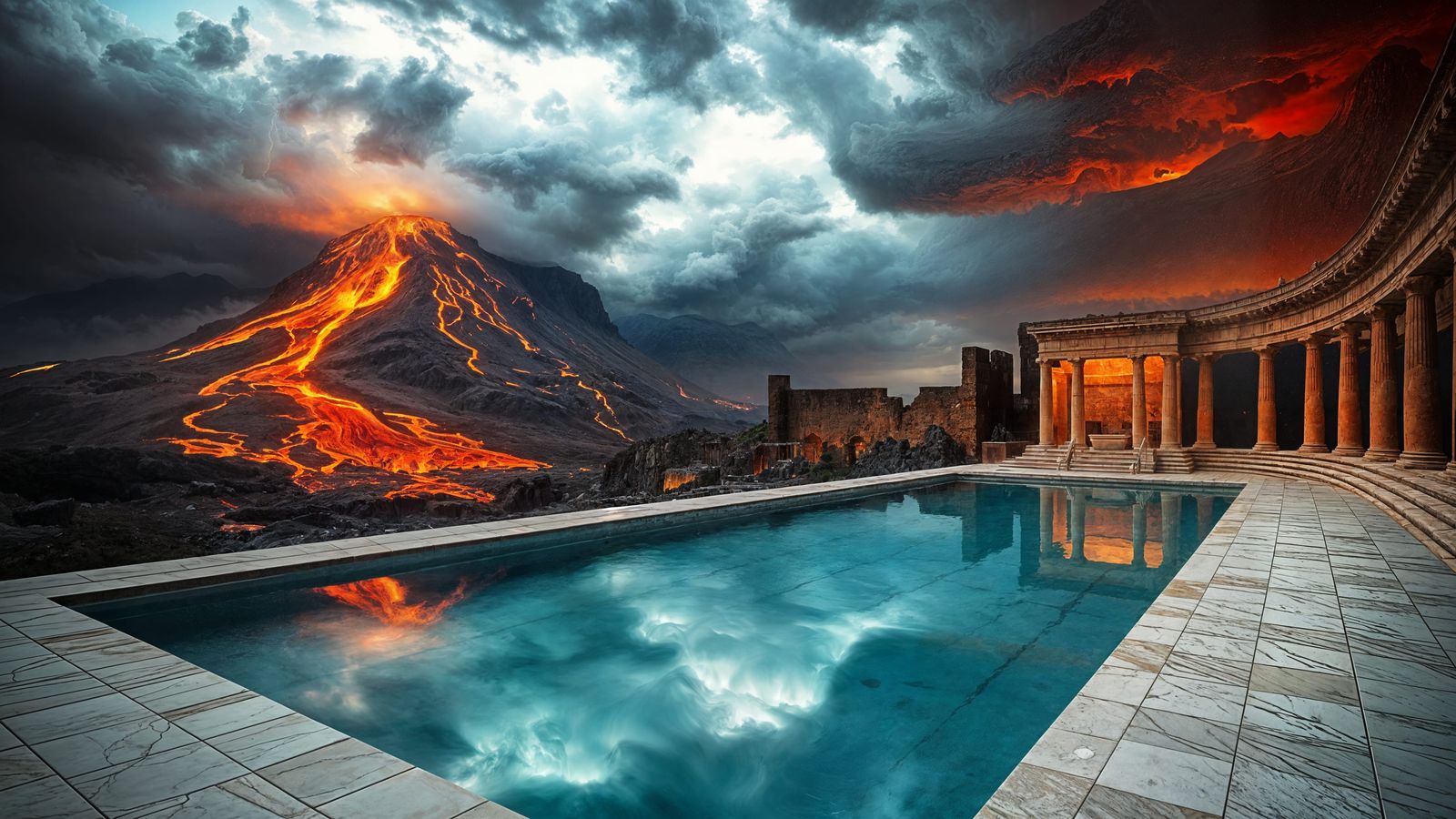 Pompeii Pool Faces Lava Stream in Dramatic Image